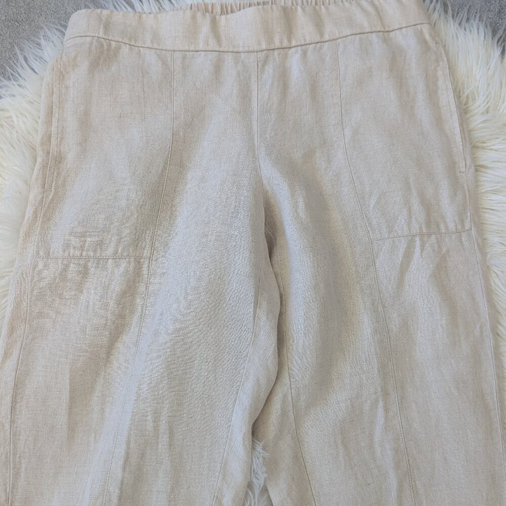 Eileen Fisher 100% Organic Linen Pants, Pockets, Elastic Back, Natural Beige, M